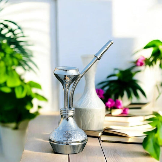 Pure Brass Chrome Finish Designer Mini Hookah Showpiece - Home Decor