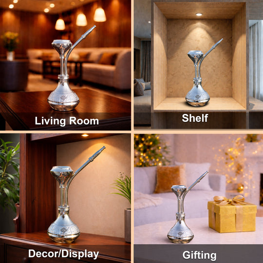 Pure Brass Chrome Finish Designer Mini Hookah Showpiece - Home Decor