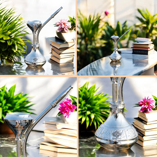 Pure Brass Chrome Finish Designer Mini Hookah Showpiece - Home Decor