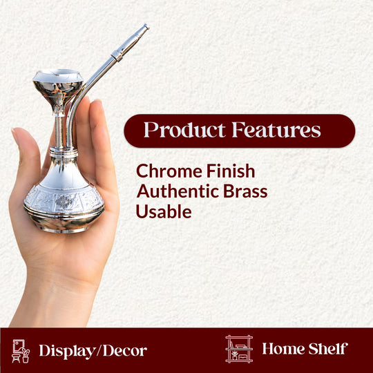 Pure Brass Chrome Finish Designer Mini Hookah Showpiece - Home Decor