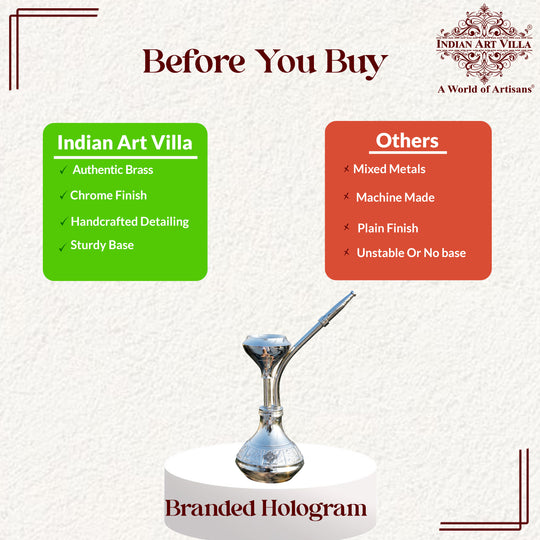 Pure Brass Chrome Finish Designer Mini Hookah Showpiece - Home Decor