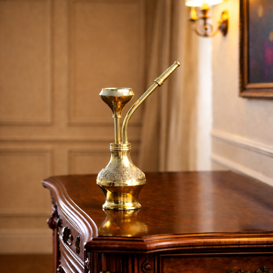 Gold Finish Designer Brass Mini Pocket Hookah Chillum for Home Decor