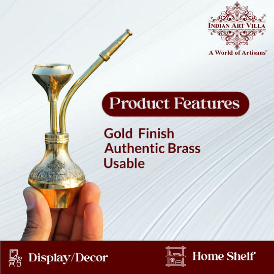 Gold Finish Designer Brass Mini Pocket Hookah Chillum for Home Decor