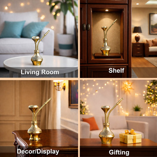 Gold Finish Designer Brass Mini Pocket Hookah Chillum for Home Decor