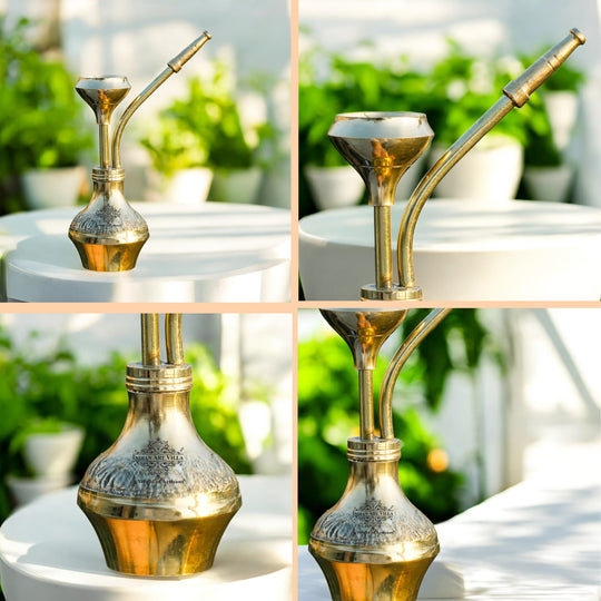 Gold Finish Designer Brass Mini Pocket Hookah Chillum for Home Decor