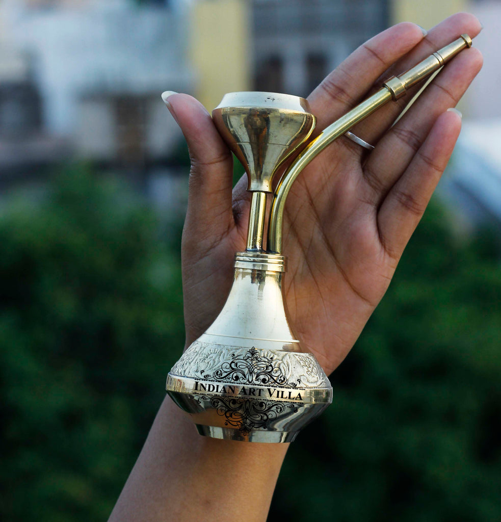 Indian Art Villa Gold Finish Designer Brass Mini Pocket Hookah Chillum for Home Decor