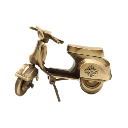 Pure brass decorative scooter 9.5x14 cm angle view — Indian Art Villa