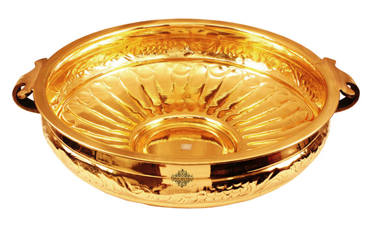 Pure Brass Embossed Urli Decorative Bowl & Platter