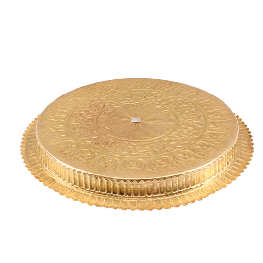 Handmade Pure Brass Flower Design Pooja Thali - 30.48 cm Dia. Spiritual Item