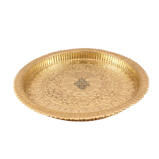 Handmade Pure Brass Flower Design Pooja Thali - 30.48 cm Dia. Spiritual Item