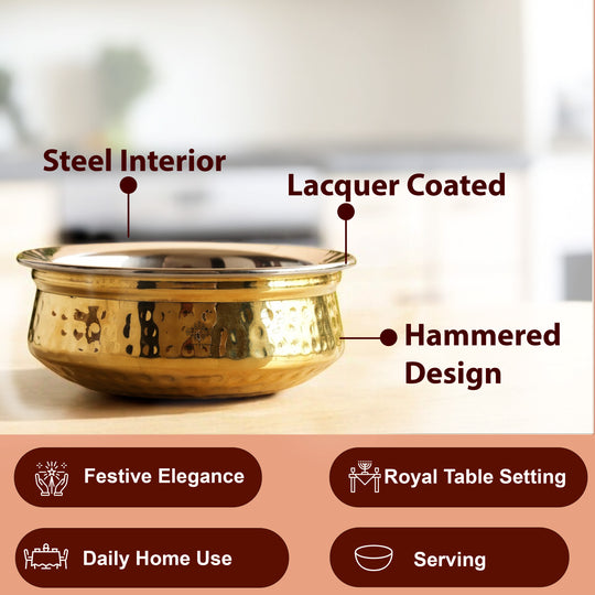 Steel Brass Hammered Handi – Serveware
