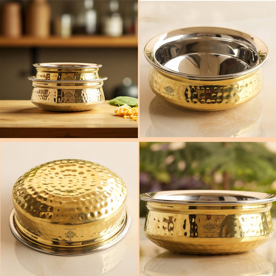 Steel Brass Hammered Handi – Serveware