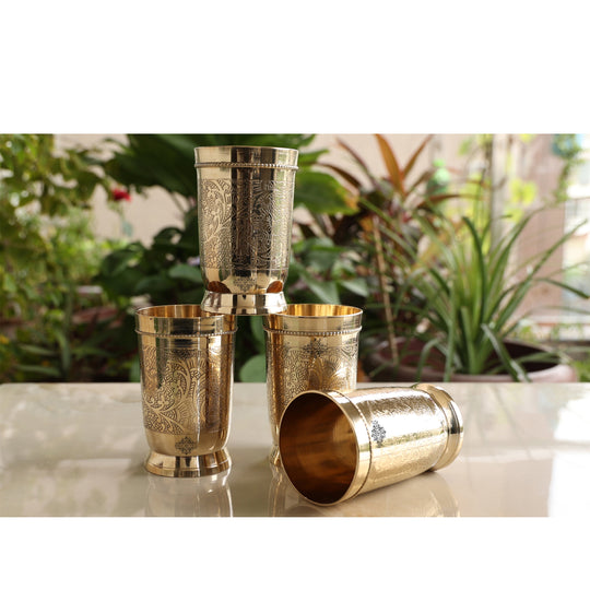 Indian Art Villa regal Pital glass set with radiant polish and elegant curves crafted for heritage dining and temple use
