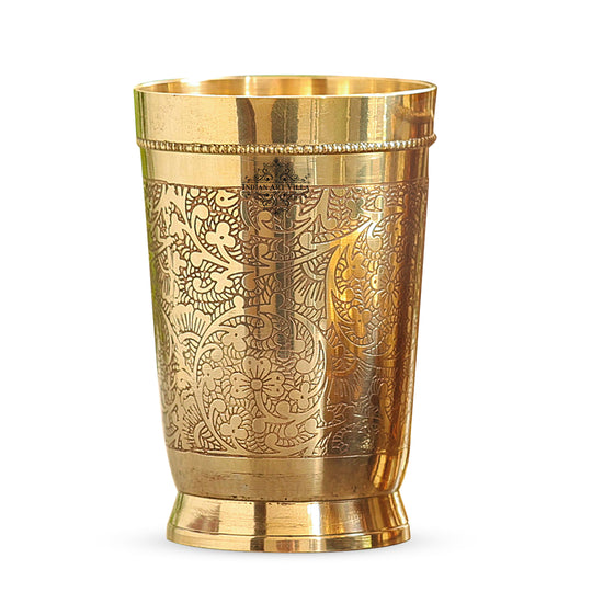 Indian Art Villa brass tumbler with embossed design perfect for luxury restaurant tableware and themed dining spaces