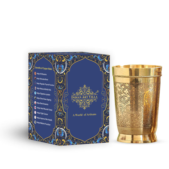 Brass tumbler from Indian Art Villa designed for Ayurvedic lifestyle promoting balance and wellness through traditional drinkware