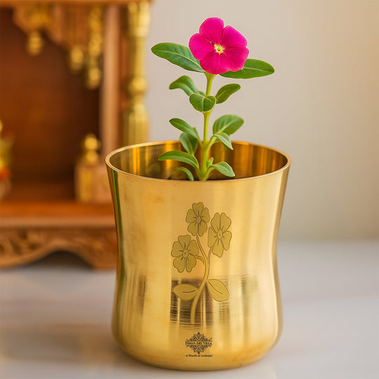 Pure Brass Glass With Curve Laser Printed design