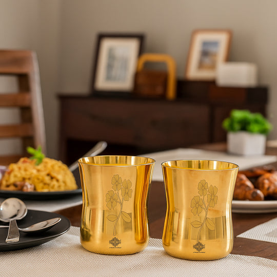 Pure Brass Glass With Curve Laser Printed design