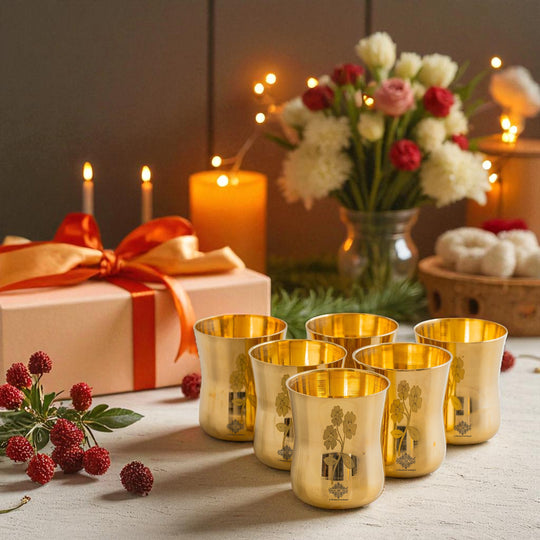 Pure Brass Glass With Curve Laser Printed design