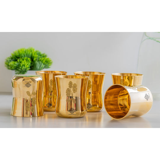 Pure Brass Glass With Curve Laser Printed design
