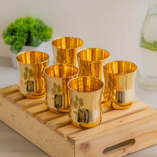 Pure Brass Glass With Curve Laser Printed design