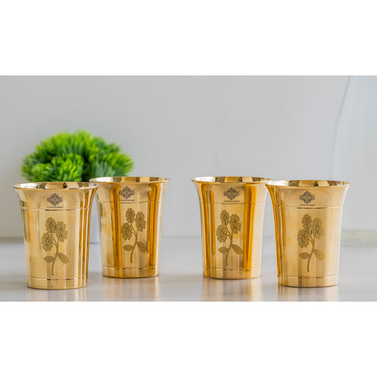 Pure Brass Glass With Curve Laser Printed design