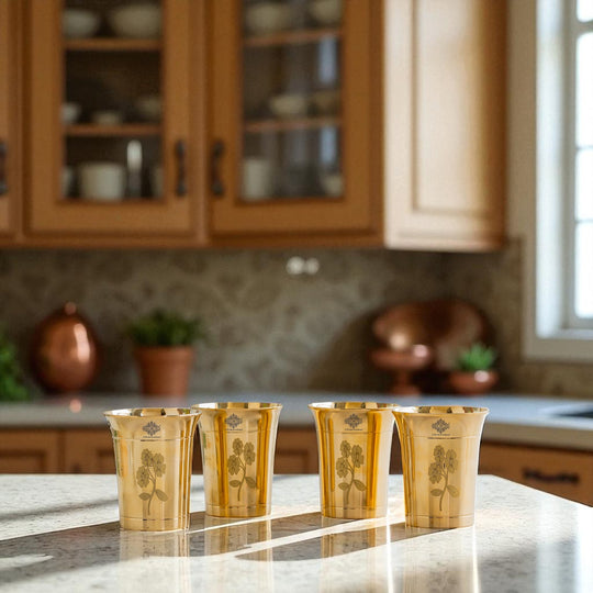 Pure Brass Glass With Curve Laser Printed design