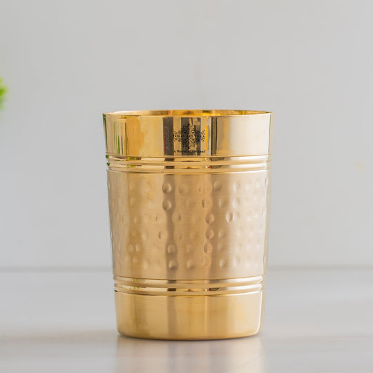 Pure Brass Hammered Lining Design Glass,220 ML