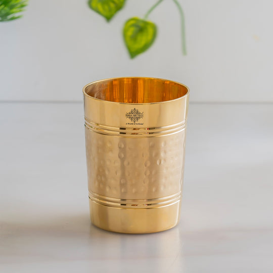Pure Brass Hammered Lining Design Glass,220 ML