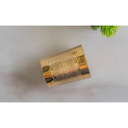Pure Brass Hammered Lining Design Glass,220 ML