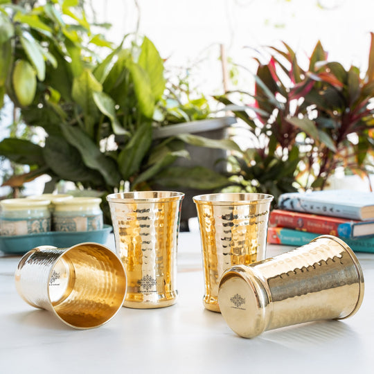 Pure Brass Hammered Design Glass- 350 ML