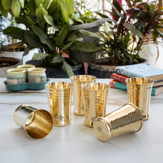 Pure Brass Hammered Design Glass- 350 ML