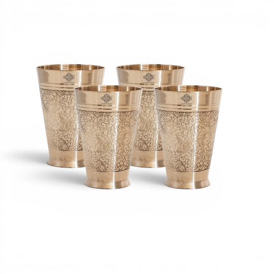 Pure Brass Embossed Design Glass 300 ML