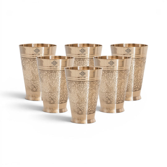 Pure Brass Embossed Design Glass 300 ML
