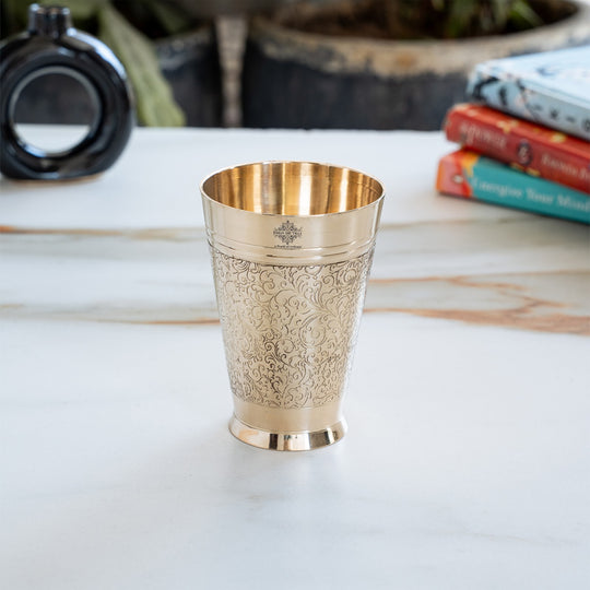 Pure Brass Embossed Design Glass 300 ML