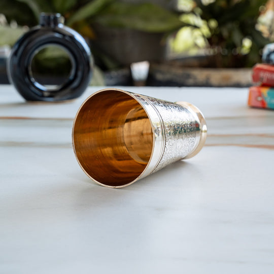 Pure Brass Embossed Design Glass 300 ML