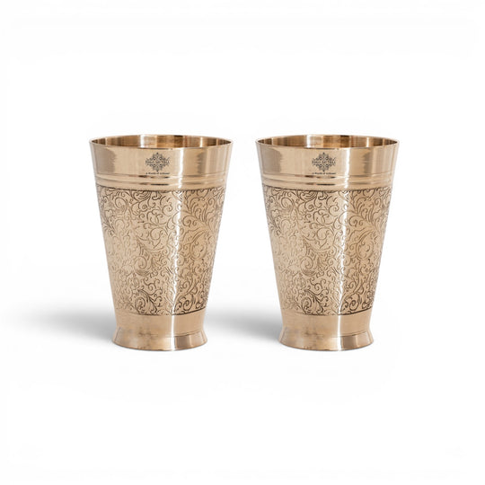 Pure Brass Embossed Design Glass 300 ML