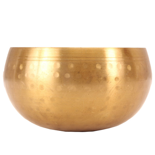Plain brass singing bowl for meditation, sound healing, yoga, mindfulness, and spiritual therapy practices.