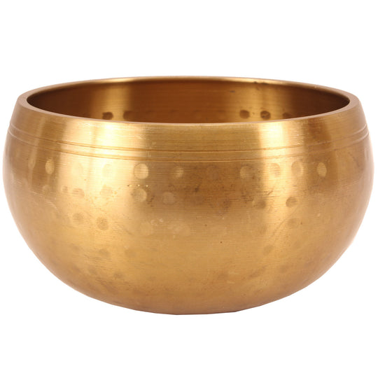Plain brass singing bowl for meditation, sound healing, yoga, mindfulness, and spiritual therapy practices.