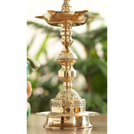 Brass Standing Pillar Diya Maharaja Murga Design