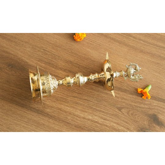 Brass Standing Pillar Diya Maharaja Murga Design