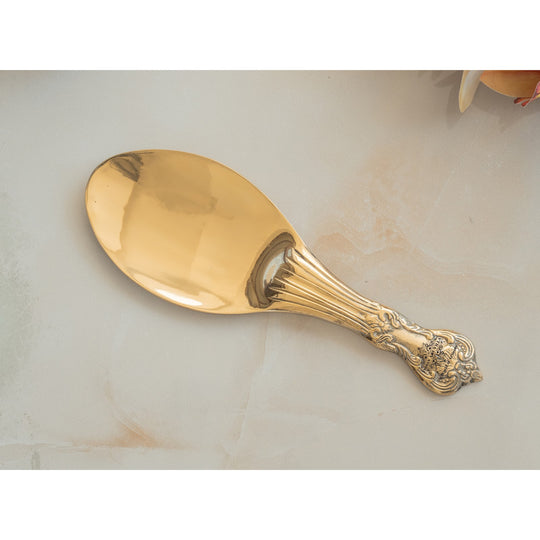 Pure Brass Rice Serving Spoon- 9.5 Inch Traditional Golden Finish Spoon, Handcrafted Brass Utensil for Dining, Pooja, Festive Serveware & Gifting