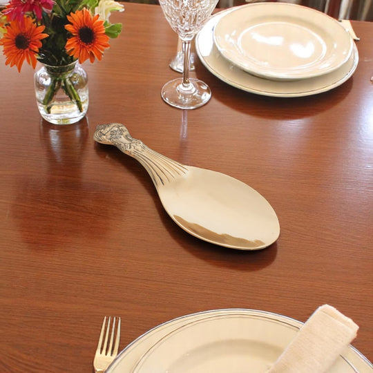 Pure Brass Rice Serving Spoon- 9.5 Inch Traditional Golden Finish Spoon, Handcrafted Brass Utensil for Dining, Pooja, Festive Serveware & Gifting