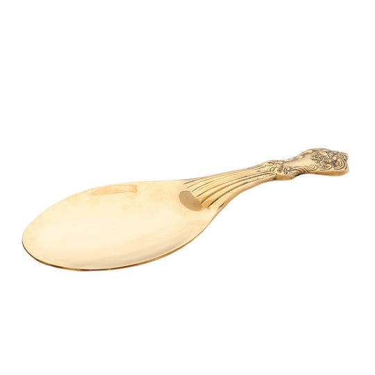 Pure Brass Rice Serving Spoon- 9.5 Inch Traditional Golden Finish Spoon, Handcrafted Brass Utensil for Dining, Pooja, Festive Serveware & Gifting