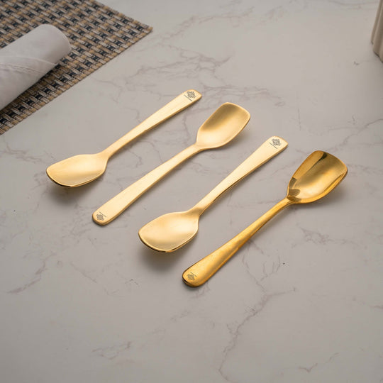 Brass Shine Finish Ice-Cream Spoon, Length-13.97 cm