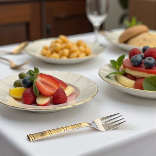 Steel Brass Fork with Bamboo Design Handle