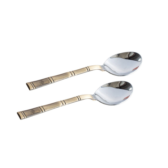 Steel Brass Spoon with Bamboo Design Handle