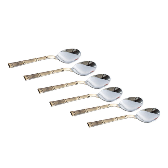 Steel Brass Spoon with Bamboo Design Handle