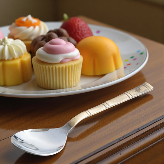 Steel Brass Spoon with Bamboo Design Handle