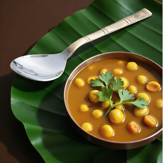 Steel Brass Spoon with Bamboo Design Handle