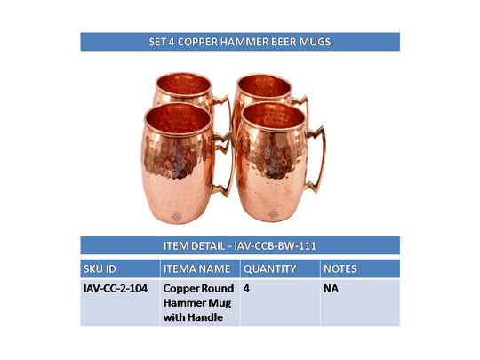 Copper hammered mug set close-up brass handle detail — Indian Art Villa